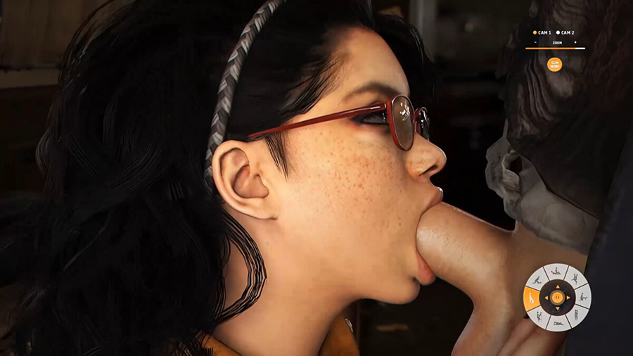 Fille qui fait une fellation dans le jeu porno Adult World 3D
