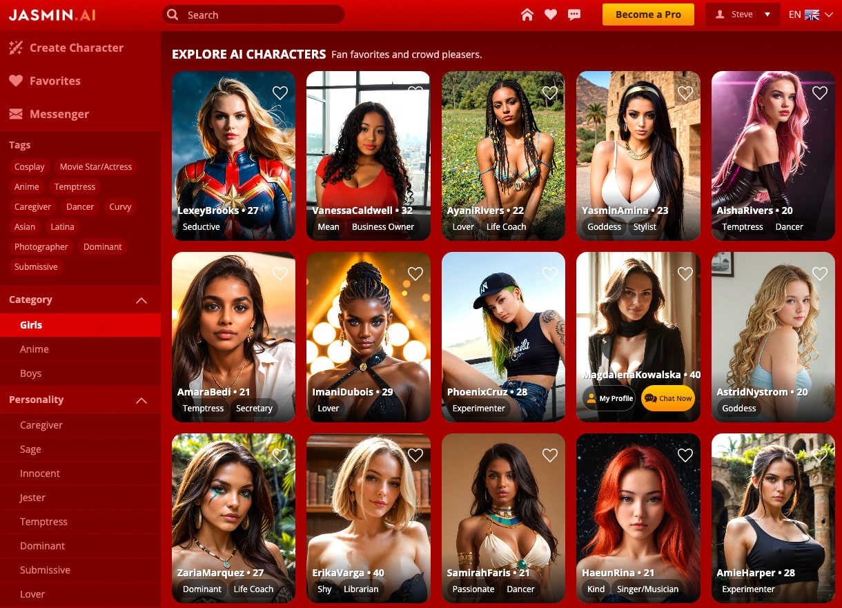 IA girlfriends sur le site Jasmin AI