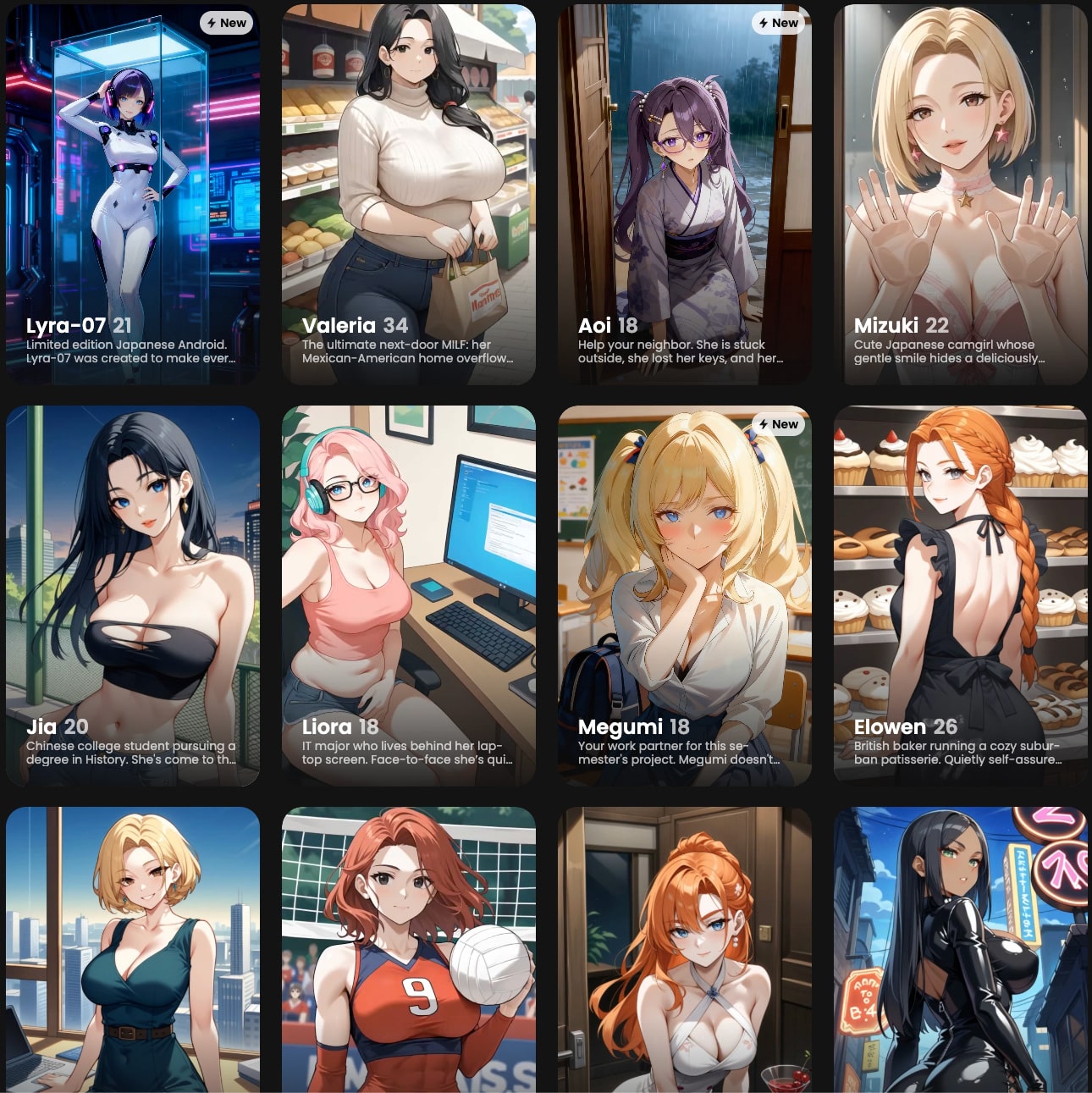 Filles hentai et personnages waifus du site YumeAIChat.com